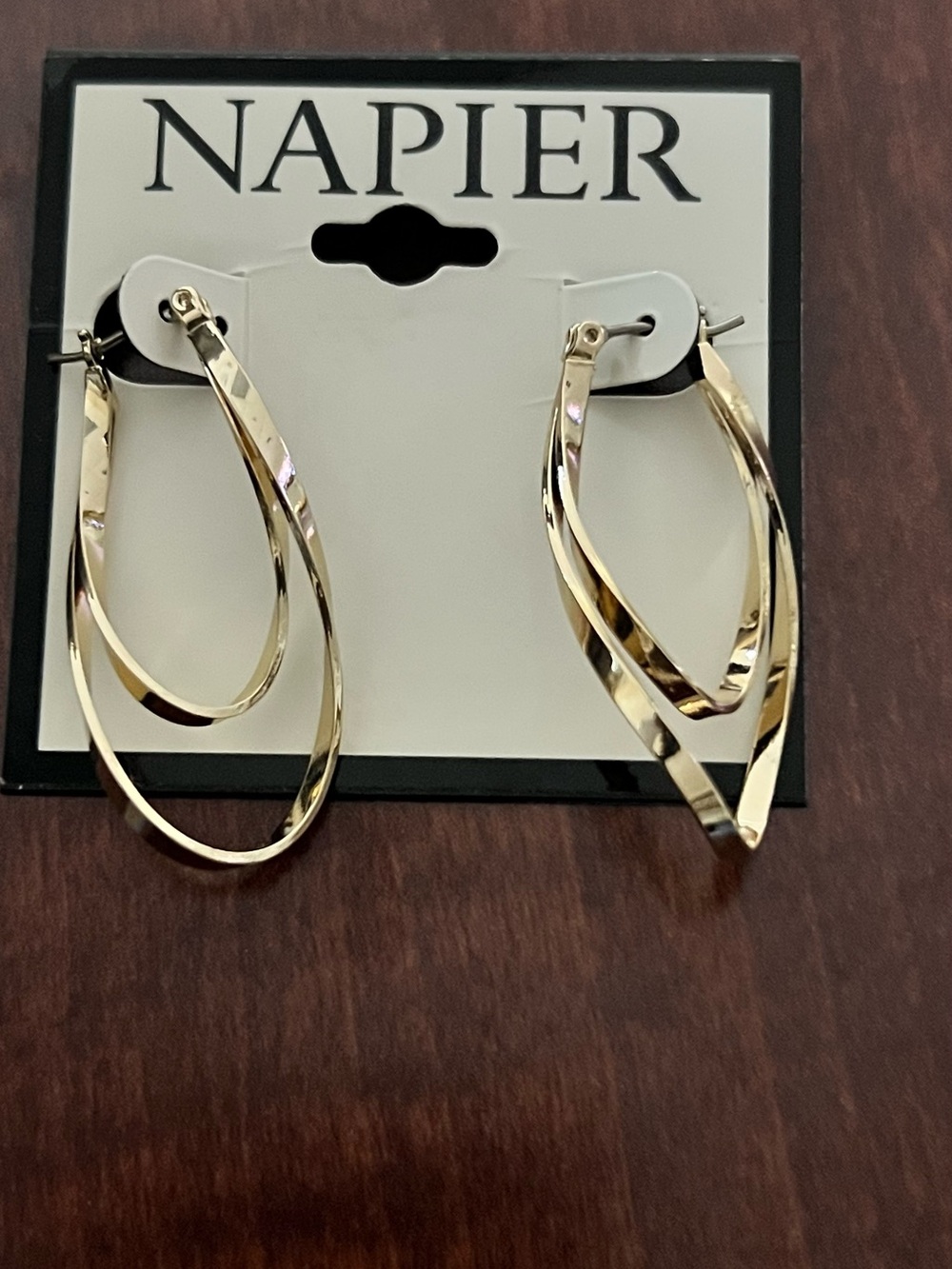 Napier Shiny Gold Twisted Loop Drop Earrings